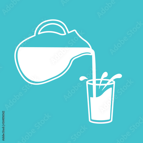 Milk pouring from a jug in the glass. Milk splashes. Vector illustration.
