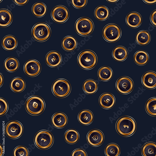 Seamless pattern, system administrator day, golden laptop social network icons, modern concept for your design.