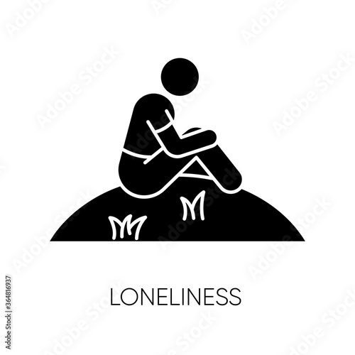 Loneliness black glyph icon. Human feeling, melancholy, emotional stress, depression silhouette symbol on white space. Mental state, psychological problem. Lonely person vector isolated illustration