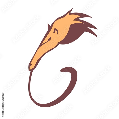 Anteater head with long tongue on white background