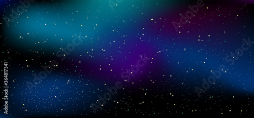 Space. Stars and galaxies. Night sky. Universe, black background, gradient. Vector