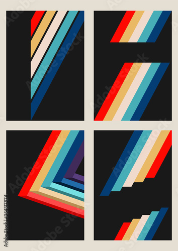 1980s Style Abstract Color Lines Background Set