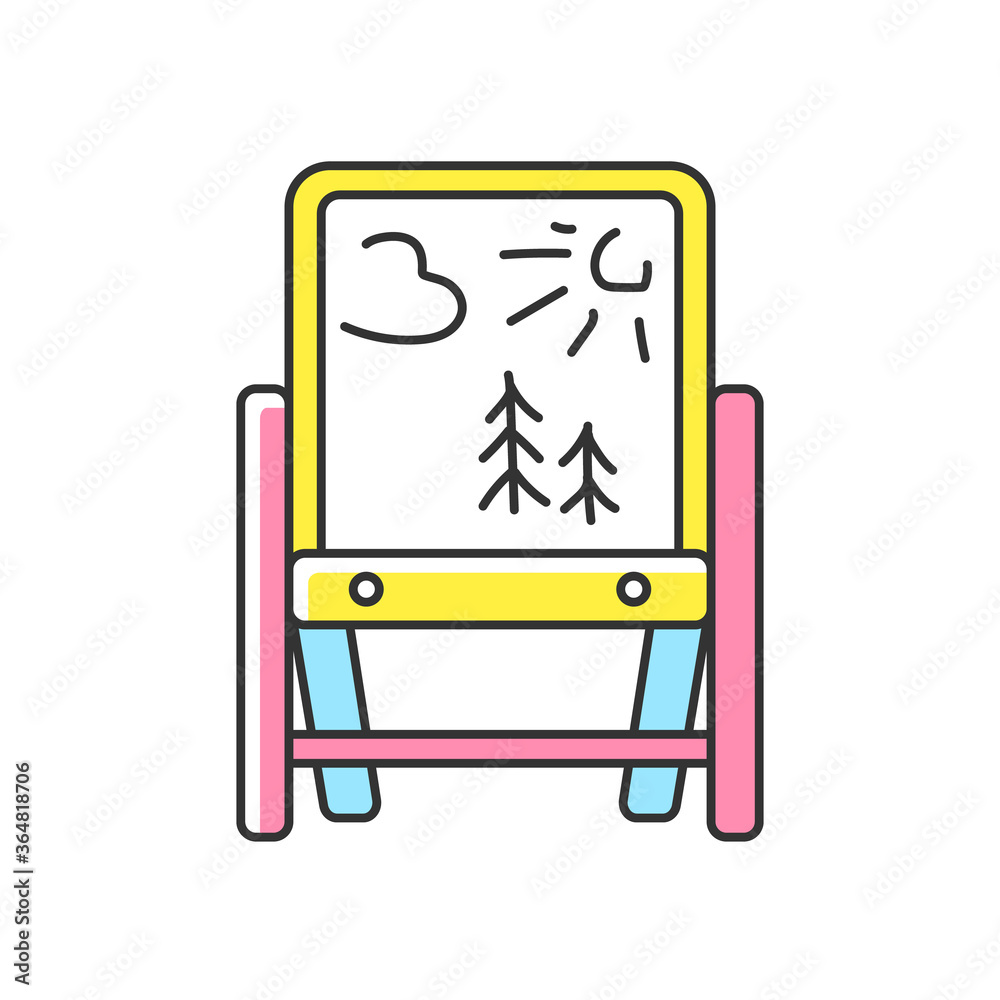 Drawing easel RGB color icon. Folding tripod stand with picture. Supplies for children creative ideas. Toddlers art and creativity skills development. Isolated vector illustration