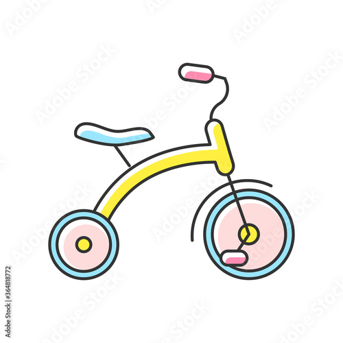 Tricycle RGB color icon. Trikes for toddlers. Children ride on equipment. Kids coordination and balance development. Children amusement and activity ideas. Isolated vector illustration