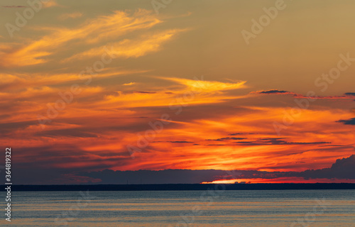 Orange sunset sky over the sea, Ukraine