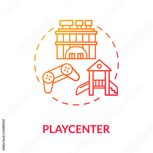 Kids playcenter concept icon. Toddlers development and parenting. Children outdoor playing area and playground idea thin line illustration. Vector isolated outline RGB color drawing photo
