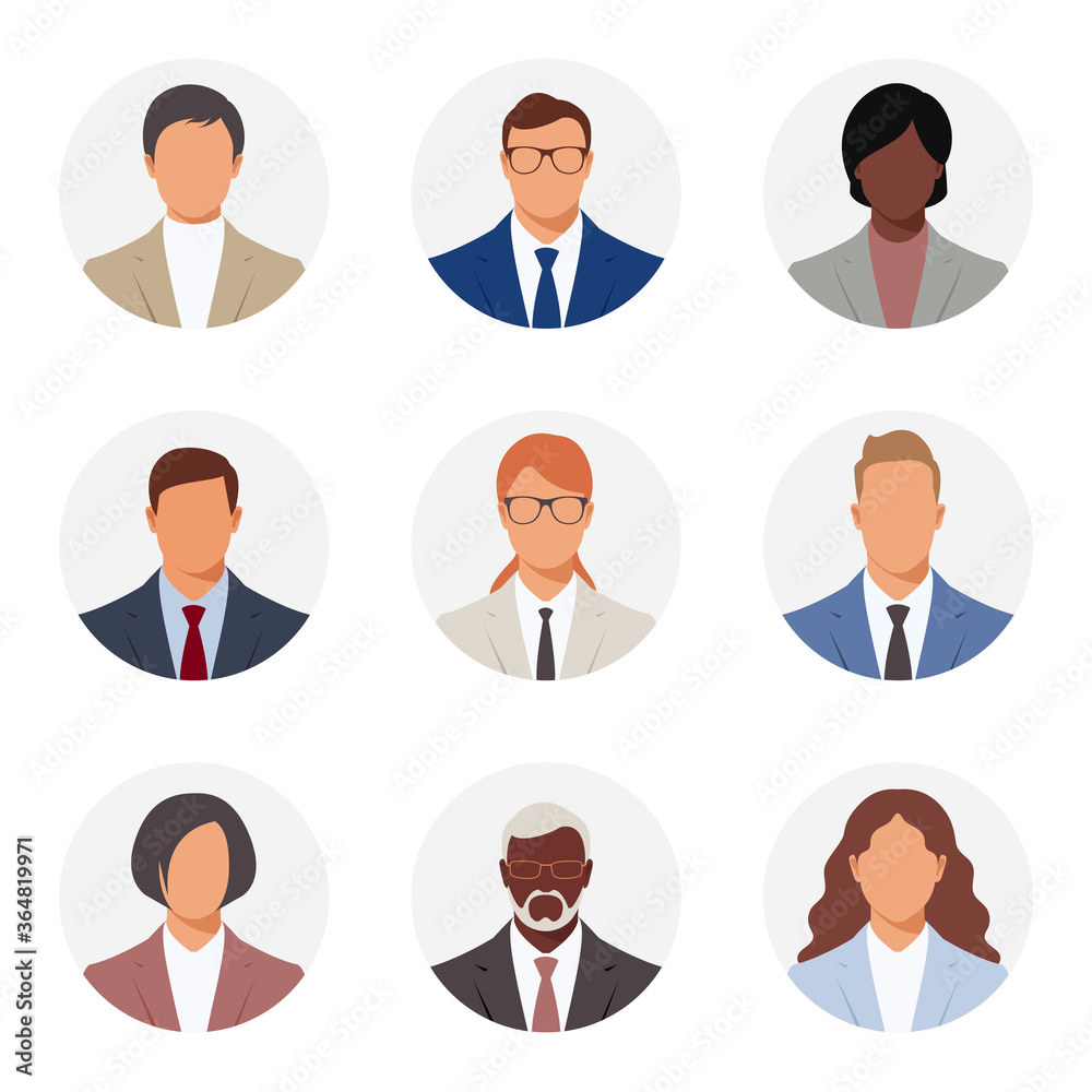 People icon set. Man and woman. Corporate dress code. Concept for business, office work, network, online education, training, workshops, news and communication. Vector illustration. People icon set. Man and woman. Corporate dress code. Concept for business, office work, network, online education, training, workshops, news and communication. Vector illustration.