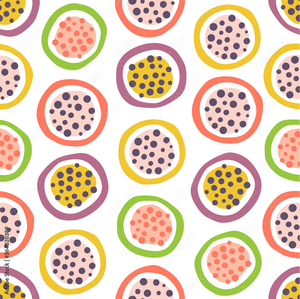 Exotic fruit circles abstract hand drawn seamless pattern background. Exotic fruit circles abstract hand drawn seamless pattern background.