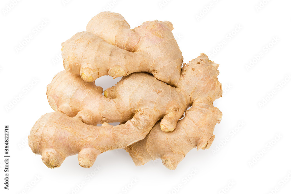 ginger rhizome isolated on white background. Top view ginger rhizome isolated on white background. Top view
