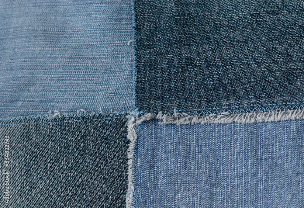 Old denim jeans texture or background made from different colored jeans  peaces. Photos | Adobe Stock