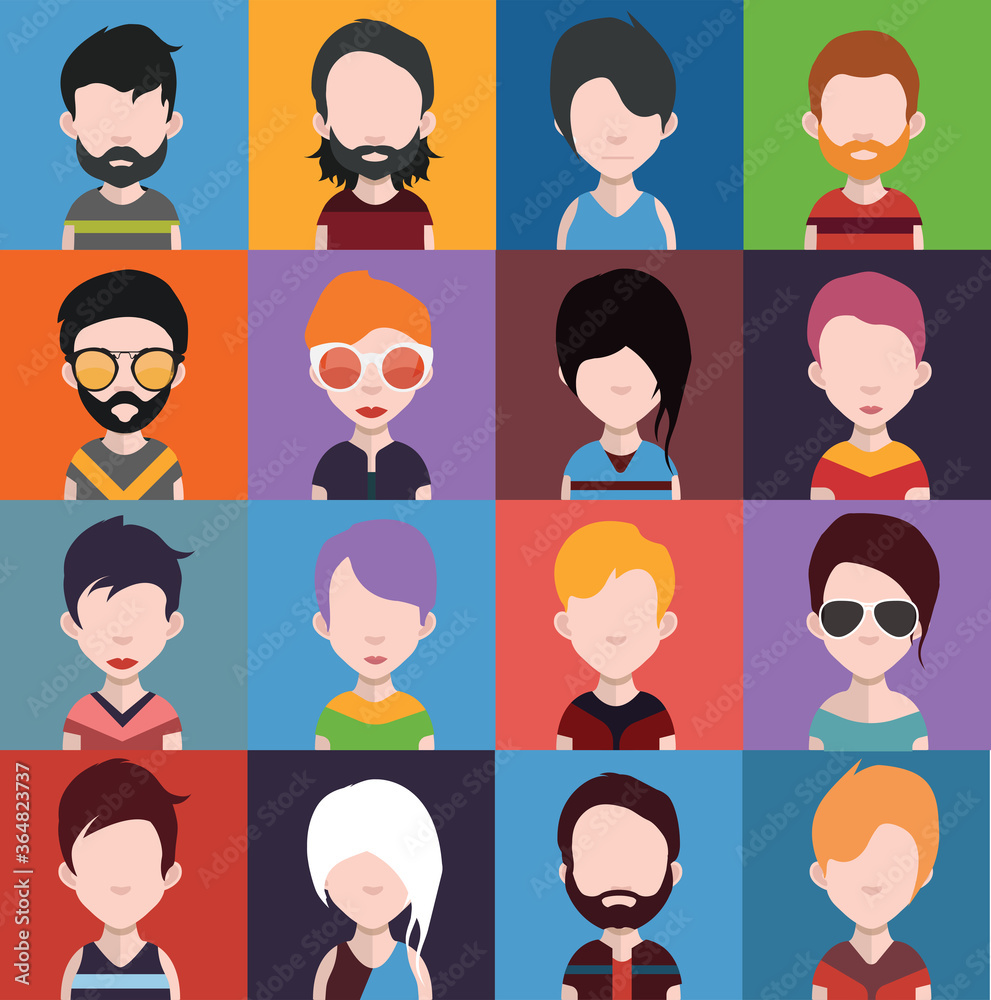 User avatars, avatars with faces and heads for social network ( Male and female faces ) User avatars, avatars with faces and heads for social network ( Male and female faces )
