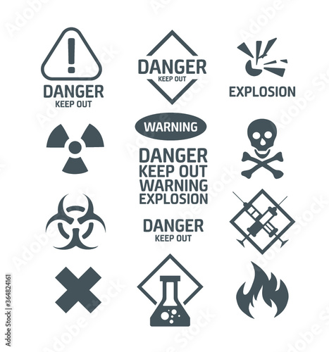 Danger icons set isolated on white