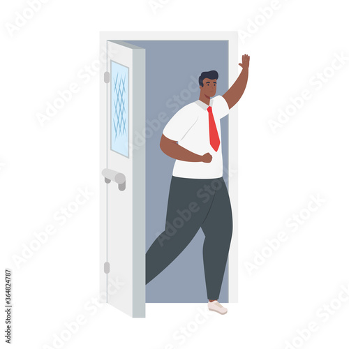 Businessman at door design, Office business management and corporate theme Vector illustration