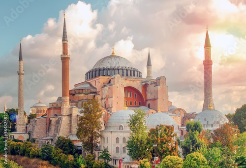 Sunny day architecture and Hagia Sophia Museum, in Eminonu, istanbul, Turkey  photo