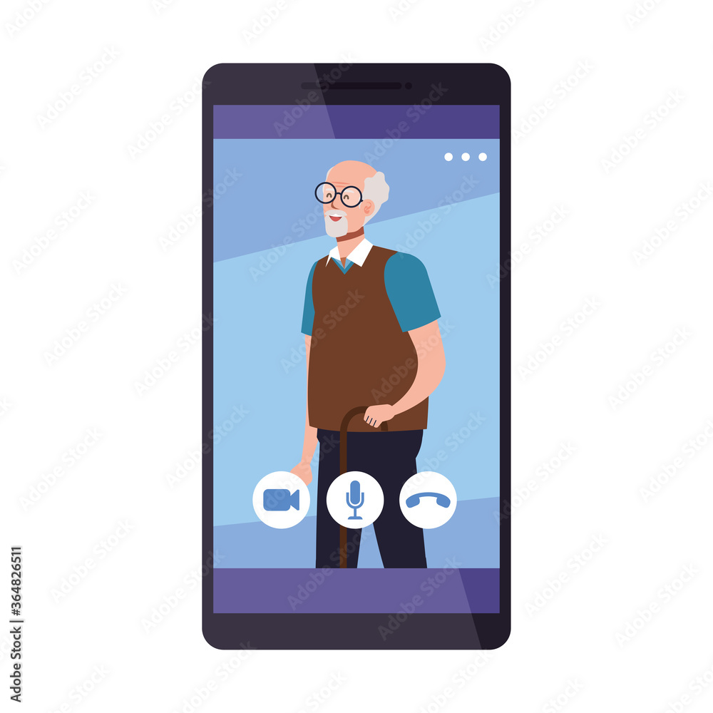 Grandfather in smartphone in video chat design, Call online conference and webcam theme Vector illustration Grandfather in smartphone in video chat design, Call online conference and webcam theme Vector illustration