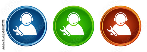Tech support icon stylish round button set glass design