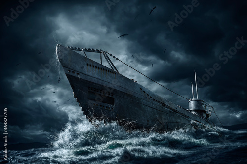 Submarine in stormy sea