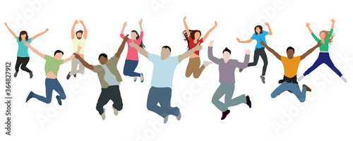Cheerful jumping group of people. Joy of victory  success  and reaching new heights  and etc. Vector illustration