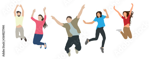 Happy jumping people, isolated on white background. Concept of victory, happiness, success and etc. Vector illustration