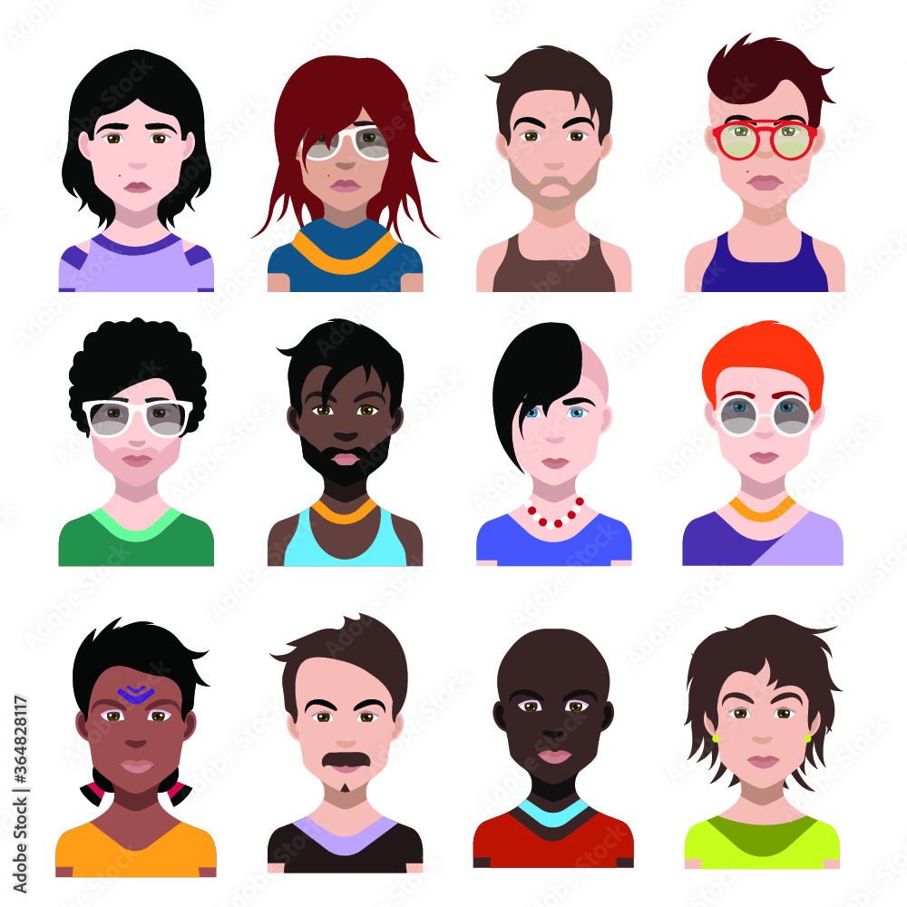 User avatars, avatars with faces and heads for social network ( Male and female faces )