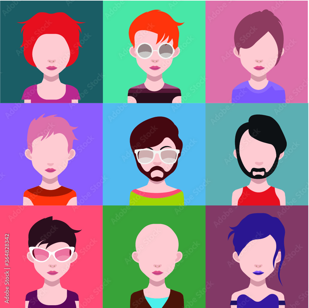 User avatars, avatars with faces and heads for social network ( Male and female faces ) User avatars, avatars with faces and heads for social network ( Male and female faces )