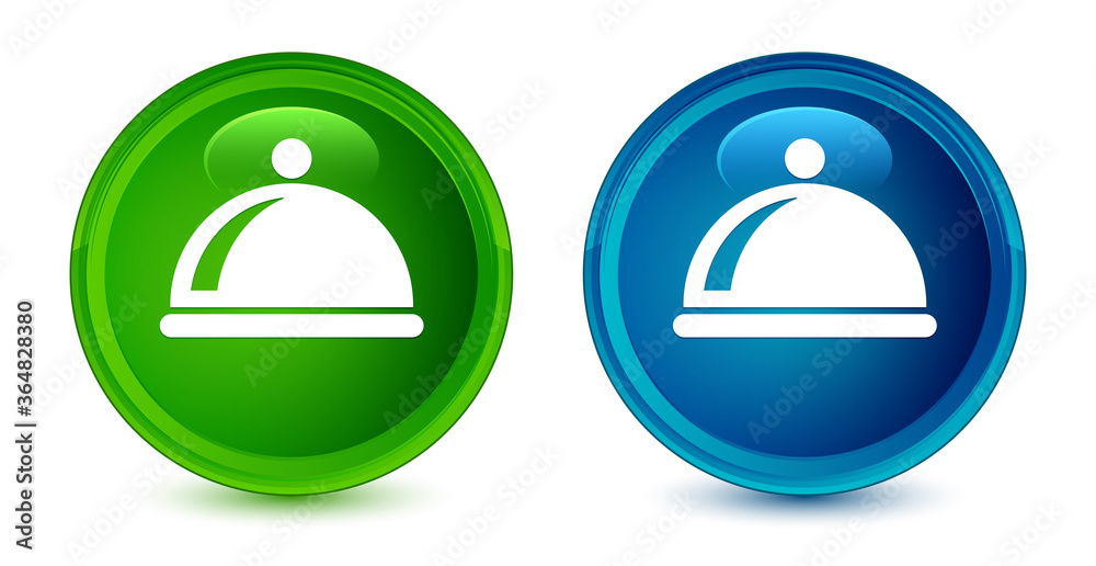 Food dish icon artistic shiny glossy blue and green round button set Food dish icon artistic shiny glossy blue and green round button set