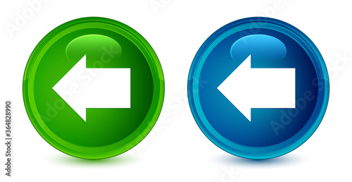 Back arrow icon artistic shiny glossy blue and green round button set