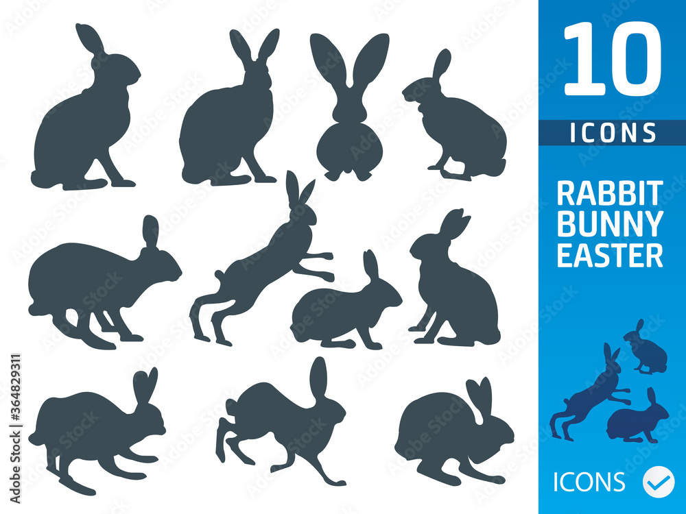 Bunny, rabbit flat icon set