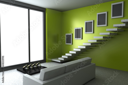Living home interiors, original 3d rendering and models