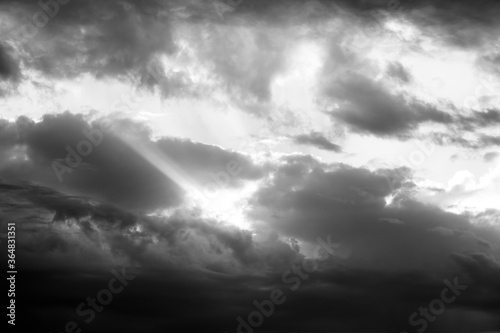 dramatic sunset sky with clouds in black and white