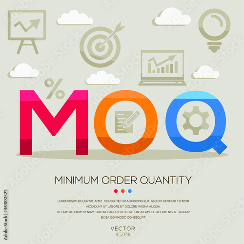 MOQ mean (minimum order quantity) ,letters and icons,Vector illustration.