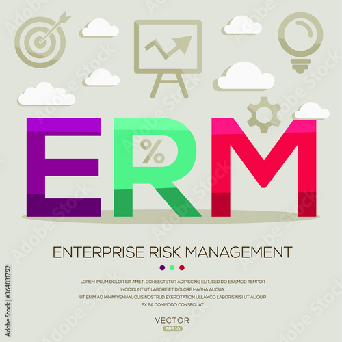 ERM mean (enterprise risk management) ,letters and icons,Vector illustration.
