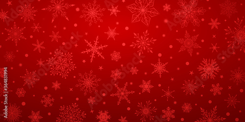 Christmas background with various complex big and small snowflakes, in red colors