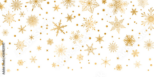 Wallpaper Mural Christmas background with various complex big and small snowflakes, yellow on white Torontodigital.ca