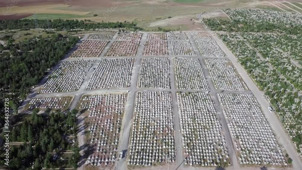 Aerial view of the city graveyard. It is located outside the city and in open ground. Aerial view of the city graveyard. It is located outside the city and in open ground.
