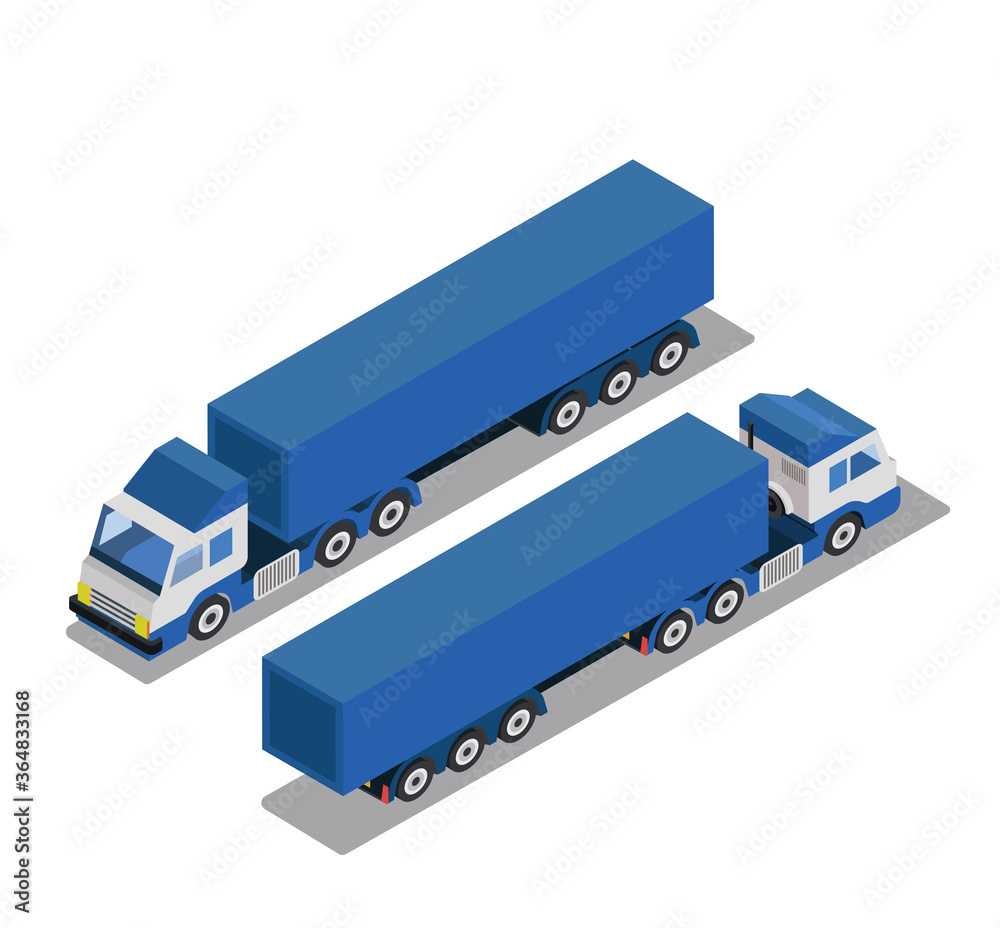 Cargo delivering vehicle Truck trailer with container Truck in isometric view Cargo delivering vehicle Truck trailer with container Truck in isometric view