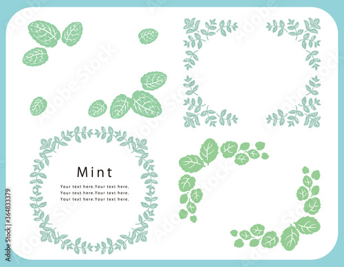 ミントを使ったフレーム素材のセット。ベクター画像。
