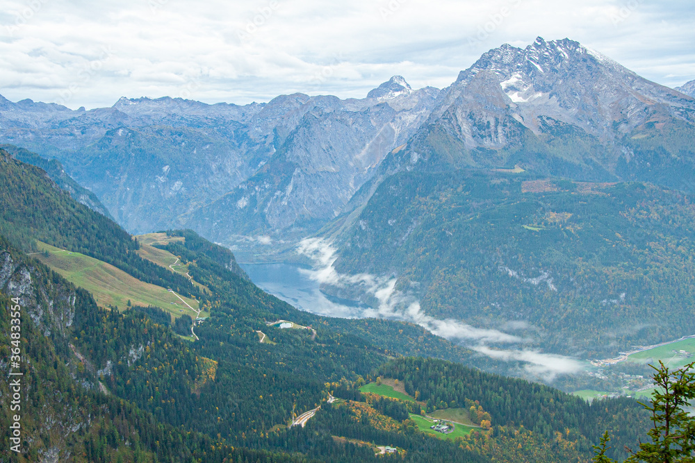 Aerial view of Koenigsee from Eagle Nest, Bavaria. Germany