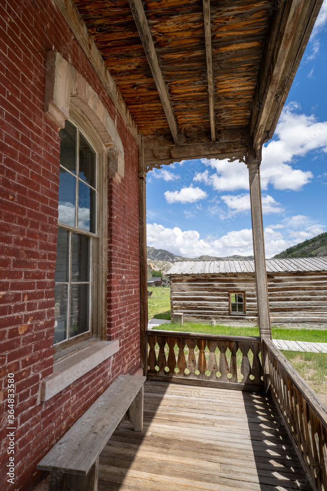 Porch view from the abandoned Hotel Meade in Bannack ghost town in Montana Porch view from the abandoned Hotel Meade in Bannack ghost town in Montana