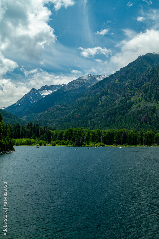 Wallowa Lake and Eagle Cap mountains in Oregon, USA (portrait orientation)