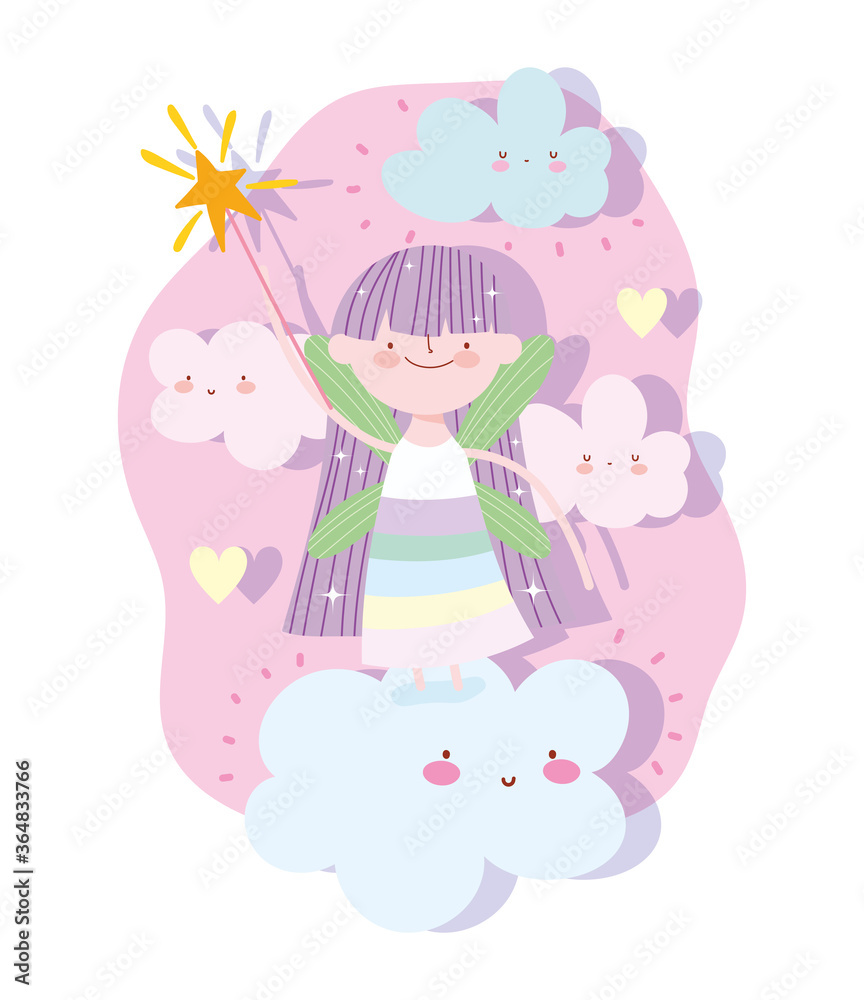 little fairy princess with wand and clouds tale cartoon little fairy princess with wand and clouds tale cartoon