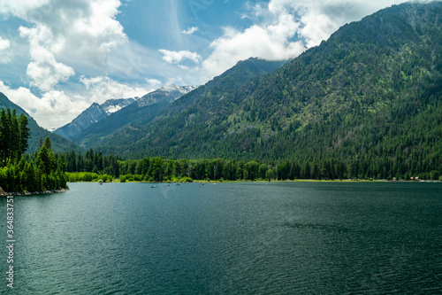 Wallowa Lake and Eagle Cap mountains in Oregon, USA photo