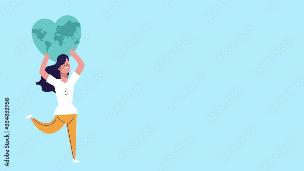 businesswoman lifting heart earth planet animated businesswoman lifting heart earth planet animated