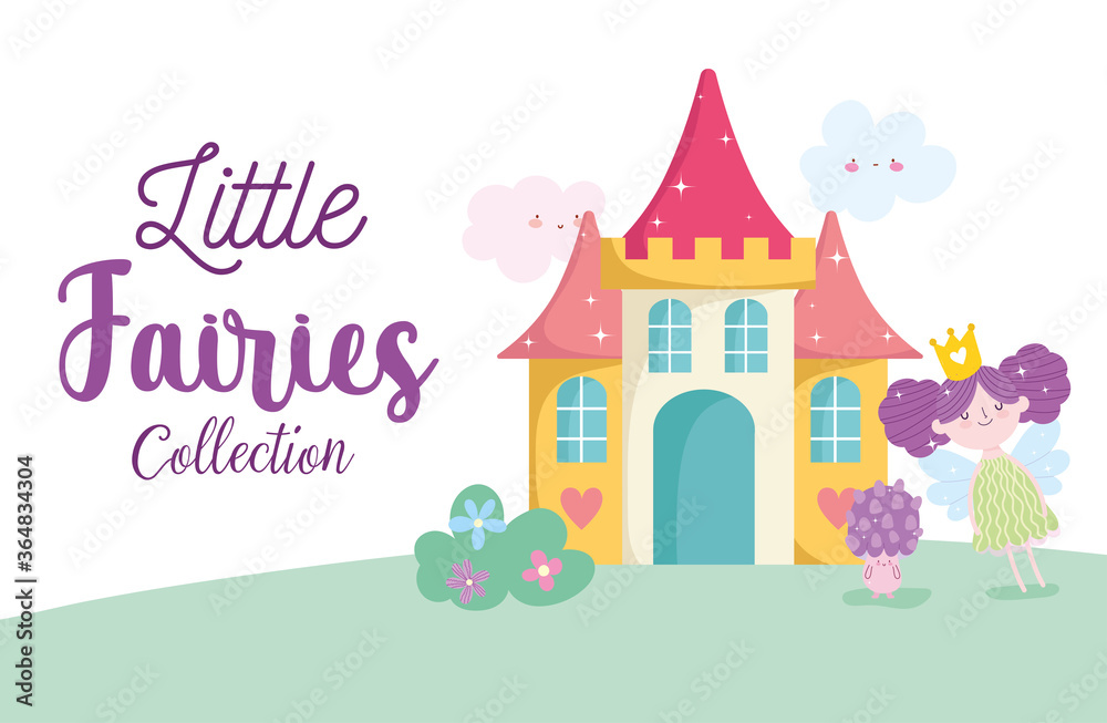 cute little fairies princess tale cartoon castle mushroom character