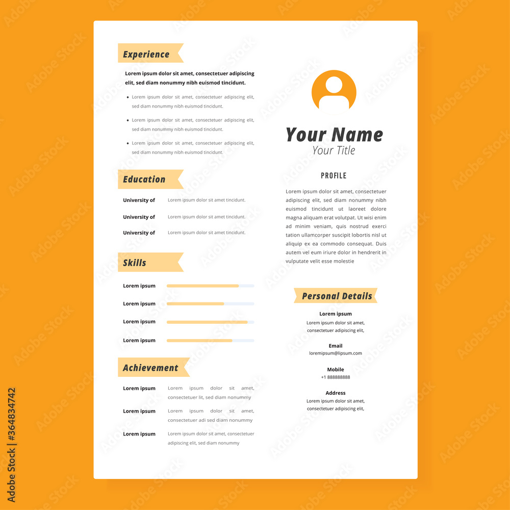 Professional CV resume template design and letterhead / cover letter -  vector minimalist. Simple layout resume design template, great for a good  job. Orange background. Experience, education, skills. Stock Vector | Adobe  Stock