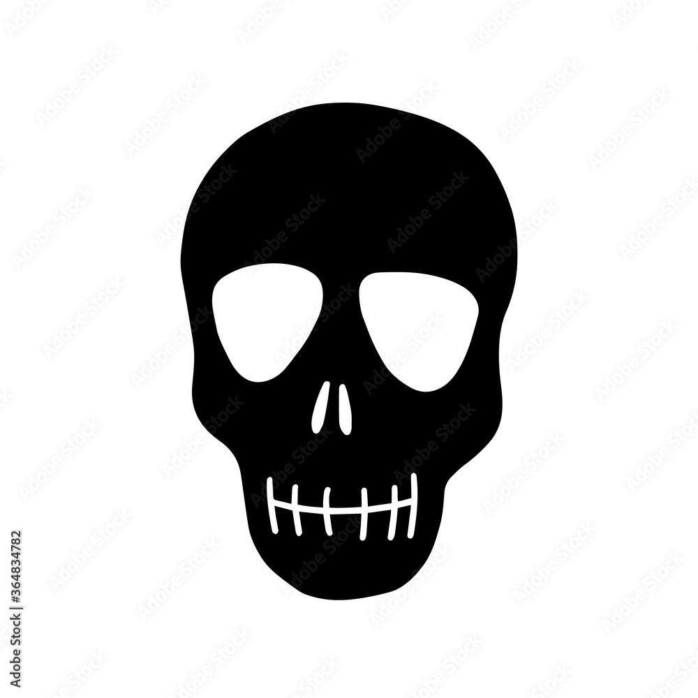 Black silhouette of a skull isolated on a white background.Vector illustration of a skull. Design for Halloween, Day of the dead, tattoos, prints