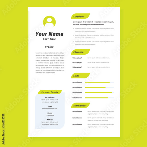 Professional CV resume template design and letterhead / cover letter - vector minimalist. Simple resume design template with yellow background. Nice for good job. Simple layout for your desired job.