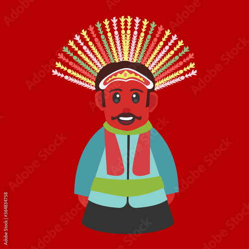 Ondel - ondel, giant puppet. Mascot of Jakarta - Betawi.The traditional puppets origin Jakarta Indonesia.Traditional icon, Betawi,Jakarta.Colorful flat illustration design for postcard and wallpaper.