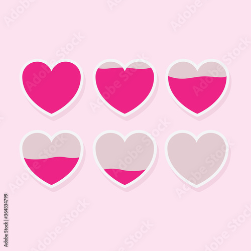 The illustration of love meter. Different heart rating level illustration. Romantic design template for card, greeting and invitation and wallpaper. With pink background and rate of fills up the heart