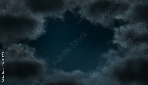 Dark Starry Sky with Dark Clouds, Night, Stars, With Space For Text, 01